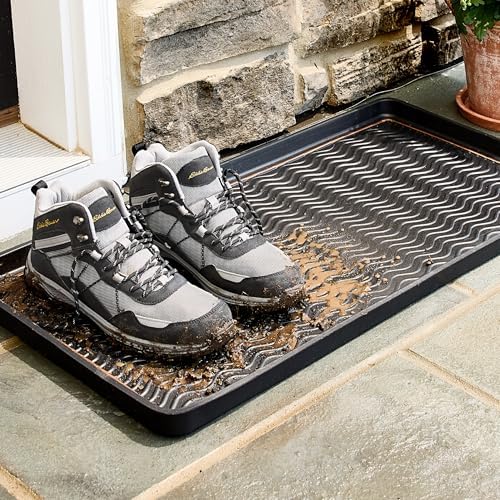 Eddie Bauer Rubber Boot Tray – Lake Waves Design, 16"x32", Black – Waterproof Entryway Boot Mat by Unknown