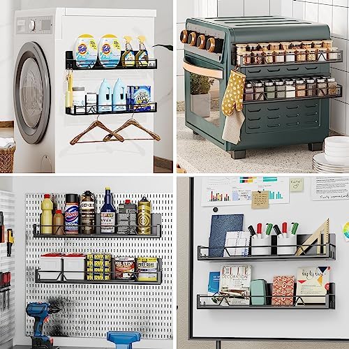 16.9 Inch Large Capacity Magnetic Spice Rack for Refrigerator Black, 2 Pack - Image 4