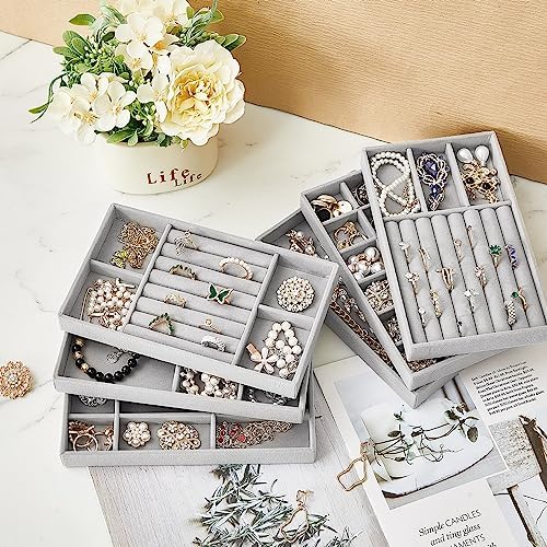 Junkin 18 Pcs Stackable Jewelry Drawer Organizer Inserts Gray - Image 5