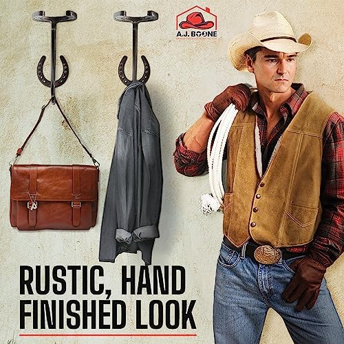 Cowboy Hat Rack - Set of 2 Decorative Wall-Mounted Holder - Heavy-Duty Iron Hanger and Organizer DIY Kit for Hats, Coats and Keys - Rustic Western Horseshoe Hooks for Storage and Display - Image 7