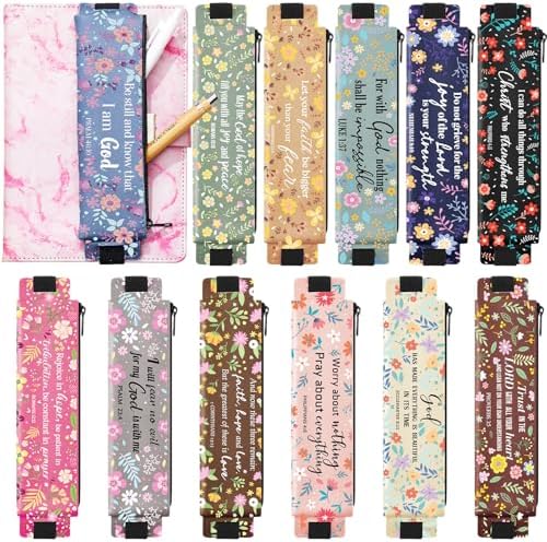 12 Pcs Elastic Pen Holder Notebook, PU Leather,Floral Scripture by Moinchore