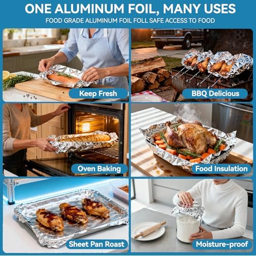 Aluminum Foil Roll, 12in x 500Sq Ft Aluminum Foil, Thick Strong Tin Foil with Cutter, Food Safe Cling Wrap for Cooking, Baking, Roasting, Grilling, Freezer Storage - Image 5