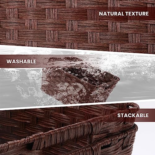 Onlytak Wicker Storage Baskets, Baskets for Shelves, Toilet Paper, Woven Storage Baskets for Organizing, Brown, 12" x 12" x 6", 2-Pack - Image 3