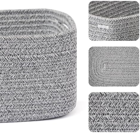 MiniArk Small Storage Baskets for Organizing | Closet Organizer Bins | Shelf Toy Basket | Woven Rope Baskets | Cube Decorative Box | Shallow Basket | 13x8.5x5.1” | 4 Packs Mixed Grey - Image 2