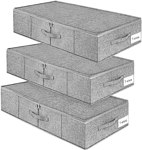 punemi 6.7 in High Under Bed Storage Containers with Zipper Lid, 3Pack,Grey by Punemi