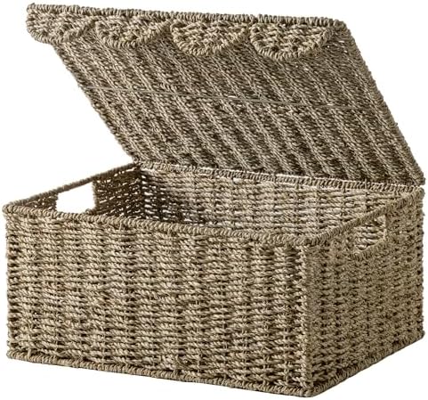 StorageWorks Scalloped Wicker Basket with Lid, Seagrass Storage Baskets by StorageWorks