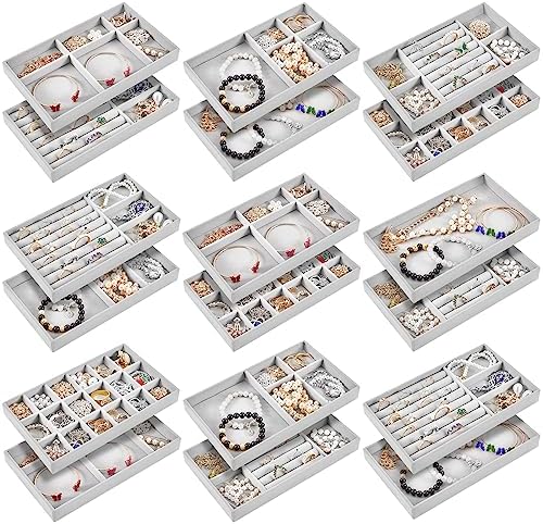 Junkin 18 Pcs Stackable Jewelry Drawer Organizer Inserts Gray by Junkin