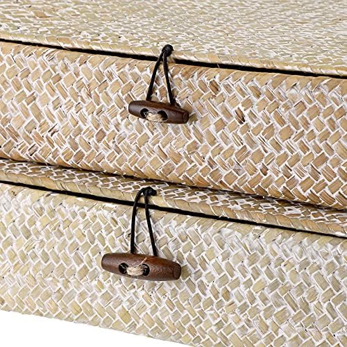 Hipiwe Set of 2 Flat Woven Wicker Basket Bins with Lid Natural Seagrass Box - Image 4