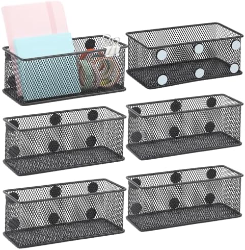 EASEPRES Magnetic Pencil Holder Set of 6 - Black Wire Mesh Storage Baskets Organizer with Strong Magnets - Perfect for Whiteboard, Refrigerator and Locker Accessories by EASEPRES