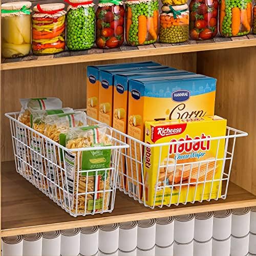 15.2" Metal Wire Baskets for Organizing 6 Pack, Household Pantry Storage Freezer Organizer Bins with Handles, Freezer Baskets for Upright Freezer, Refrigerators, Kitchen Cabinets, White - Image 2