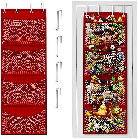 Honeyera Storage for Stuffed Animal - Over Door Organizer for Stuffies, Baby Accessories, and Toy Plush organizer/Easy Installation with Breathable Hanging Storage Pockets (SuperHero Red) by Honeyera