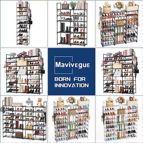 Mavivegue 9 Tiers Shoe Rack Tall Shoe Organizer Shoe Storage 50-55 Pairs Vertical Shoe Shelf Large Shoe Rack Organizer Stackable Shoe Racks for Entryway, Closet, Garage, Bedroom,Cloakroom - White - Image 7