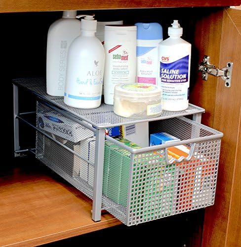 Deco Brothers Stackable Pull Out Cabinet Sliding Basket with Divider, Large - Image 7