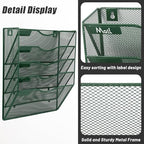 EASEPRES 5 Pocket Mesh Hanging File Organizer, Wall Mounted Mail Paper Document Folder Holder, Clipboard Storage Organization Magazine Rack with Nametag Label for Office Home School, Dark Green - Image 3