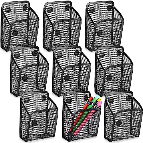 Yexiya Magnetic Pencil Holder Metal Magnetic Basket Mesh Pen Holder Black Desk Organizer for Work Whiteboard Refrigerator Locker Office Accessories(9 Pcs) by Yexiya