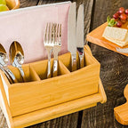 Restaurantware-8.25 x 5 x 9.25 Inch Silverware Caddy With Napkin Holder, 1 Durable Outdoor Utensil Holder - Built-In Handle, 4 Slots, Bamboo Picnic Silverware Holder, For Knives, Forks, And Spoons, - Image 3