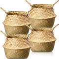 Qunclay 4 Pcs Woven Seagrass Baskets Belly Basket, M,18.46''dx8.66''h by Qunclay