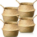 Qunclay 4 Pcs Woven Seagrass Baskets Belly Basket, M,18.46''dx8.66''h by Qunclay