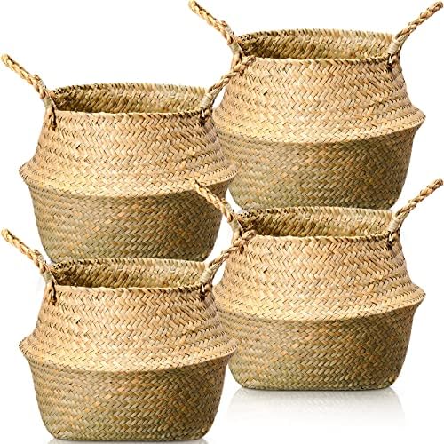 Qunclay 4 Pcs Woven Seagrass Baskets Belly Basket, M,18.46''dx8.66''h by Qunclay