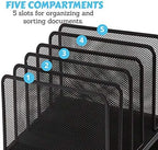 1InTheOffice Metal Mesh File Organizer, Black Wire Mesh 5 Section Incline Sorter, Black Finish - Image 6