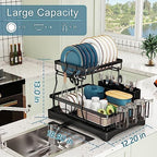 Dish Drying Rack, 2 Tier Dish Racks for Kitchen Counter | Large Stainless Steel Kitchen Dish Drying Rack with Drainboard, Detachable Dish Drainers with Utensil Holders - Image 2