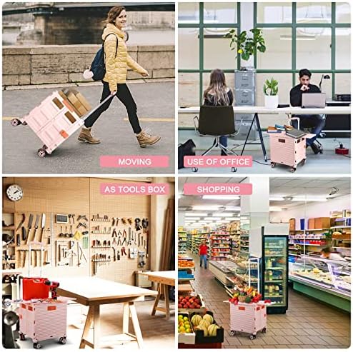 FELICON SELORSS Folding Utility Cart Portable Rolling Crate Handcart-Pink - Image 6
