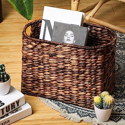 Tatuo Woven Magazine Holder Basket, Tall Seagrass Storage, Dark Brown - Image 2