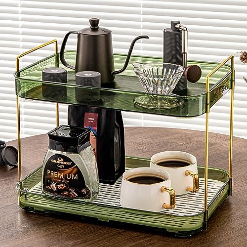 Coffee Bar Accessories, Station Organizers,Large Capacity Storage with Drain Board,Whisky Tray,Mug Tea Cup Holder Coffee Bar Organizer,Retro Green by YCIADONE