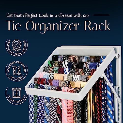 TieMaster Wall Mounted Tie Rack and Scarf Organizer with 5 Belt Hooks - Image 2