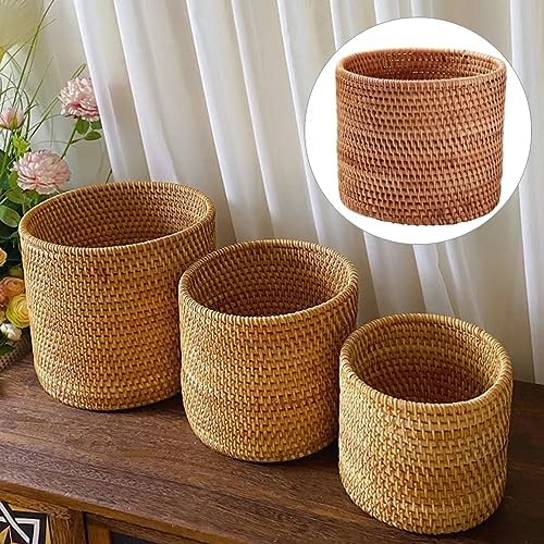 Baskets Wicker Woven Storage Rattan Round Can Trash Fruit Seagrass Empty Bread Large Laundry Planter Blankets (20X20CM) - Image 5