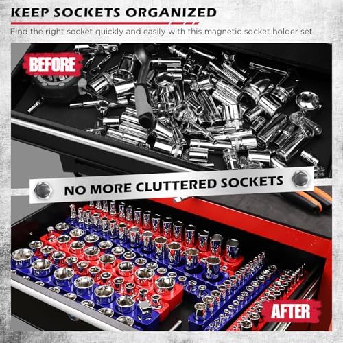 SEDY 12-Piece 1/4" 3/8" 1/2"-Drive SAE & Metric Magnetic Socket Organizer Set (Holds 143 Sockets) -Detachable Tool Tray with 5mm Magnetic Base for Garage/Home(Sockets Not Included) - Image 6
