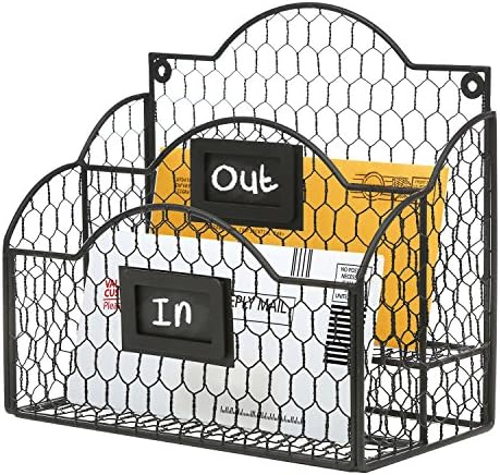 MyGift Black Mail Organizer, 2 Compartment Desk File Holder with Labels by MyGiftHome