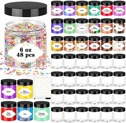 PeacePeo 6 OZ Plastic Jars with Lids,48 Pcs Round Containers for Slime by PeacePeo