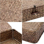 Hipiwe Set of 3 Flat Wicker Basket Bins with Lid - Handwoven Seagrass Boxes - Image 6