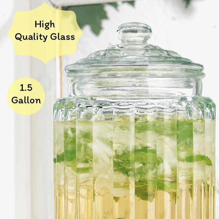 2 PACK 1.5 Gallon Drink dispenser, Glass Beverage Dispenser With Elegant Stand Stand, Drink Dispensers for Parties With Spigot 100% Leakproof. Perfect For Parties And Daily Use - Image 2
