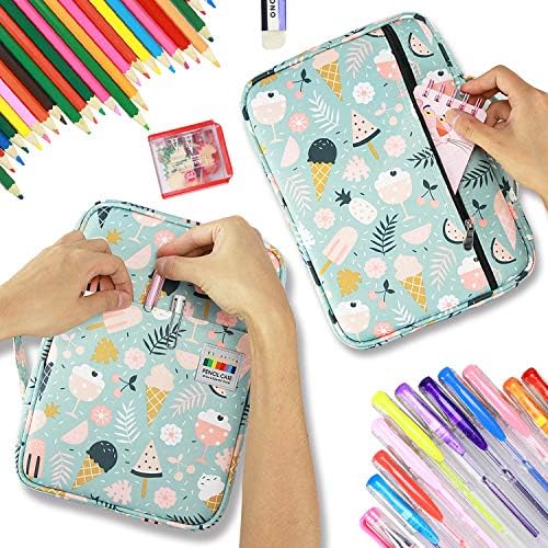YOUSHARES Colored Pencil Case 220 Slots Pen Case Organizer With Handy Wrap & Zipper, Multilayer Holder for Prismacolor Colored Pencils & Gel Pen (Ice-Cream) - Image 4