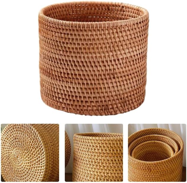 Basket Baskets Wicker Woven Storage Rattan Round Can Trash Fruit Seagrass Empty Bread Large Laundry Planter Blankets Gifts (24X24CM) - Image 3