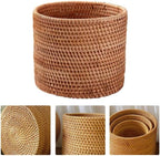 Basket Baskets Wicker Woven Storage Rattan Round Can Trash Fruit Seagrass Empty Bread Large Laundry Planter Blankets Gifts (24X24CM) - Image 3