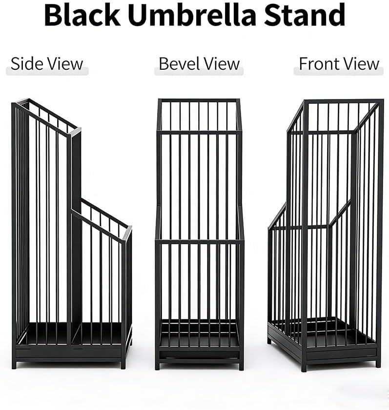 Black Umbrella Stand with Drip Tray, No Assembly Required, Minimalist Modern Home Decor, Durable Space‑Saving Indoor Umbrella Storage Holder for Entryway, Hotel & Office Entrance - Image 2