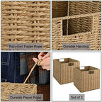 Vagusicc Wicker Storage Basket, Set of 2 Hand-Woven Storage Baskets for Shelves with Handles Foldable Cube Storage Baskets Bins, 9 inch Wicker Baskets for Pantry Bedroom Organizer &Decor, Natural - Image 5