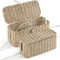 Bluewest 2-Pack Cable Management Box with Lids, Rattan Cord Organizer by BLUEWEST