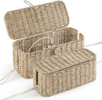 Bluewest 2-Pack Cable Management Box with Lids, Rattan Cord Organizer by BLUEWEST
