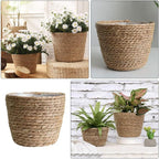 Healeved Hand Woven Planter Basket with Liner Rustic Straw Flower Pot for Indoor Outdoor Plants Balcony Living Room Decor 7.8X9.75X7.8 Inches - Image 6