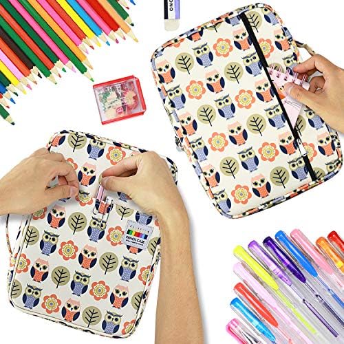 YOUSHARES Colored Pencil Case 220 Slots Pen Case Organizer With Handy Wrap & Zipper, Multilayer Holder for Prismacolor Colored Pencils & Gel Pen (Cartoon Owl) - Image 4
