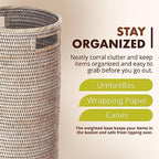 Kouboo La Jolla Rattan Umbrella Stand, Woven Storage Basket, White Wash - Image 5