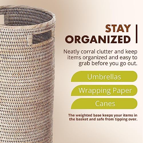Kouboo La Jolla Rattan Umbrella Stand, Woven Storage Basket, White Wash - Image 5