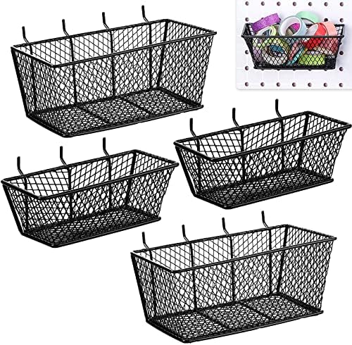Sieral 4 Pcs Metal Pegboard Baskets Wire Organizer, Small, Medium, Black by Sieral