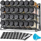 AOZITA Spice Rack Organizer for Cabinet, Spice Organizer with 28 Empty Spice Jars with Black Lids, Funnel, Spice Labels, Seasoning Organizer for Countertop, Cabinet, Kitchen, Pantry, Cupboard by AOZITA