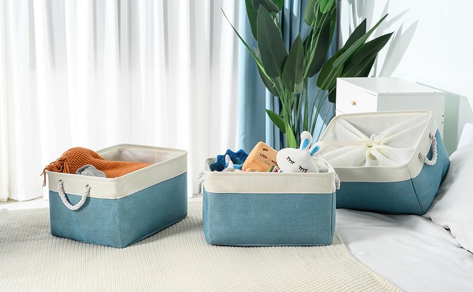 TheWarmHome Storage Baskets for Organizing - Extra Large 3 Pack 17x14x10 inch Storage Bins for Shelves Closet Nursery Bathroom Bedroom Baby Clothes Dog Toy Home Organization (White & Green) - Image 4