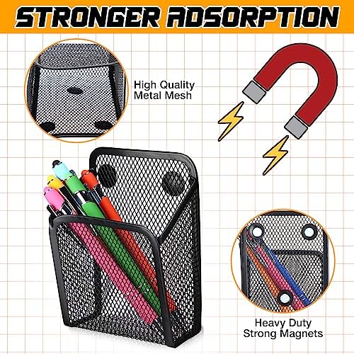 Yexiya Magnetic Pencil Holder Metal Magnetic Basket Mesh Pen Holder Black Desk Organizer for Work Whiteboard Refrigerator Locker Office Accessories(9 Pcs) - Image 3